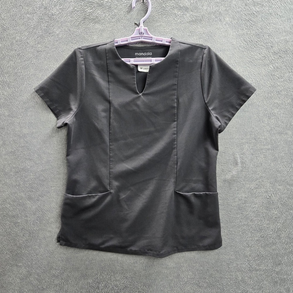 Mandala Women Scrub Top S Gray Equa-Tek Technology Activewear PO19G-B Short